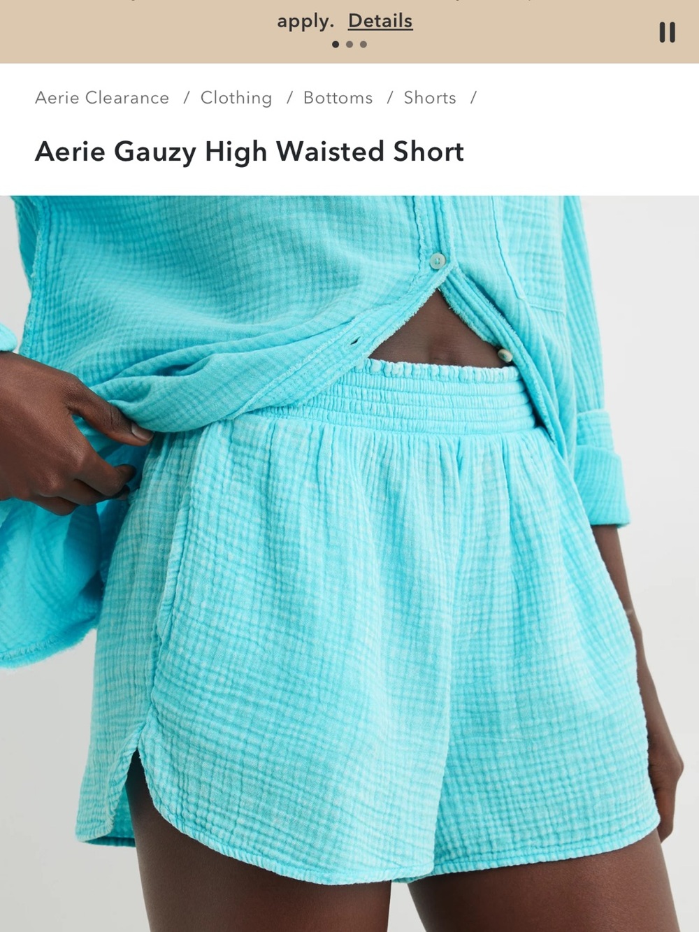 Aerie Gauzy High Waisted Short Size Medium Sky Blue Color - Picture 6 of 6